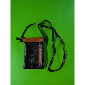 Minicat Pebbled Leather Mini Crossbody Puch Bag Soft Brown Black Leather